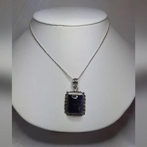 Sterling  Silver Blue Sandstone Pendant And Chain